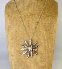 925 Sterling Flower Pearl Modernist Pendant Necklace 24" Israel Hagit Gorali