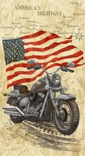 Timeless Treasures Open Road Motorcycle Cotton Quilt Fabric Panel 24" x 44"