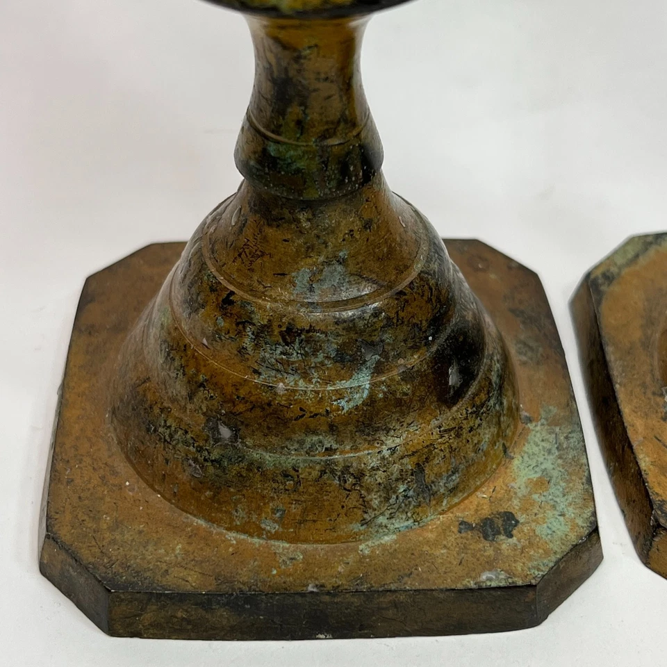 Set of 2 Metal Rustic Candlestick Stands 10 1/2" Tall Excellent Vintage Cond. - Image 2 of 4