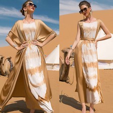Dubai Women Maxi Dress Open Cardigan Muslim Abaya Inner Dress Set Evening Kaftan