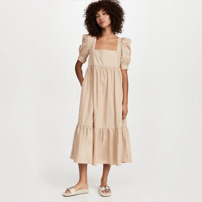 En Saison Square Neck Puff Sleeve Midi Dress (Small)