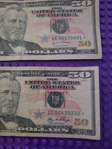 (2) Star Note Dollar Bills $50 FANCY serial number - Picture 3 of 4