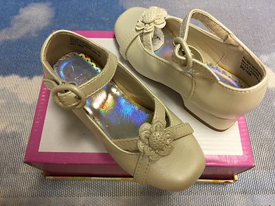 Laura Ashley Beige Pearlized Buckle Strap Heel Dress Shoes Toddler Size 5 to 8 