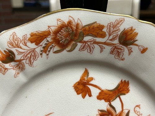 Antique Ironstone Orange Gold LOTUS FENCE Transferware Transfer Print Plate - Picture 5 of 10