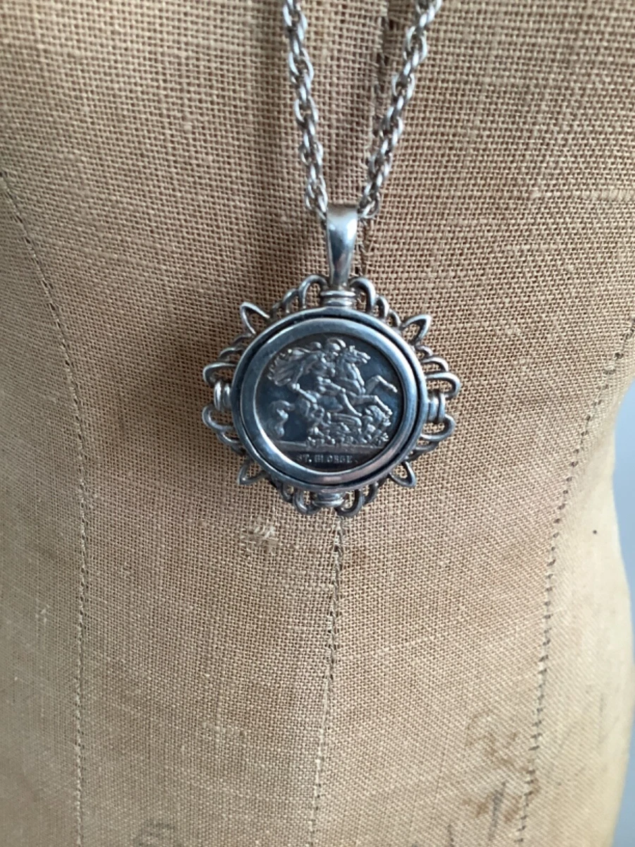 Rare vintage Sterling Silver St George pendant necklace 1985