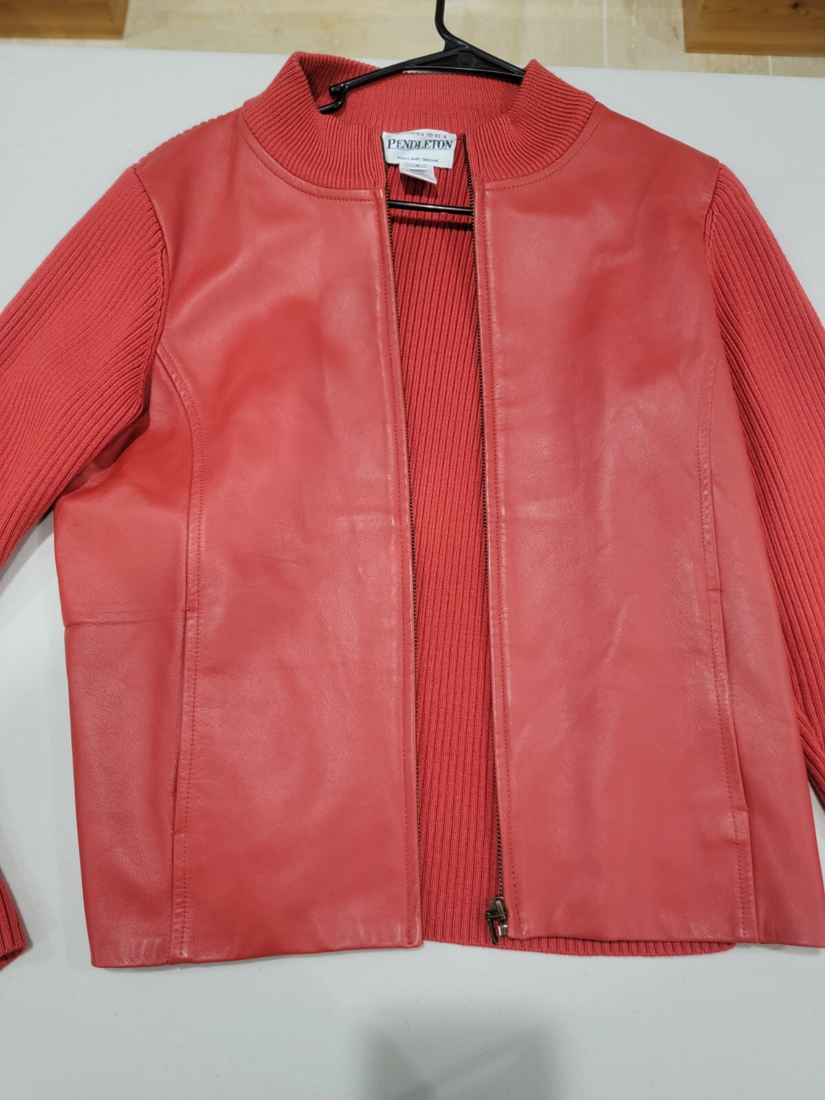 Pendleton Small Rust Orange Leather Jacket Full Z… - image 4