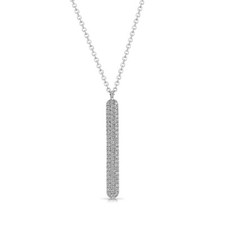14K White Gold Diamond Bar Pendant Necklace Vertical Round Cut Natural 0.40 CT