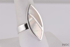 Sterling Silver Framed 29mm Mother of Pearl Band Statement Ring 925 Sz: 6.5