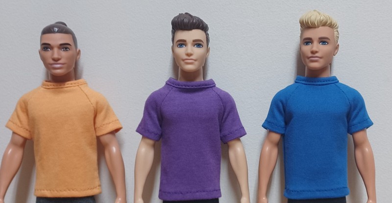 Ken 12" Doll Clothing 3 Short Sleeve Shirts Gold, Purple, Blue