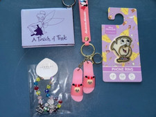 DISNEY - Chip Phone Ring, Minnie Keychain, Charm Bracelet Tinkerbell Wallet 60 