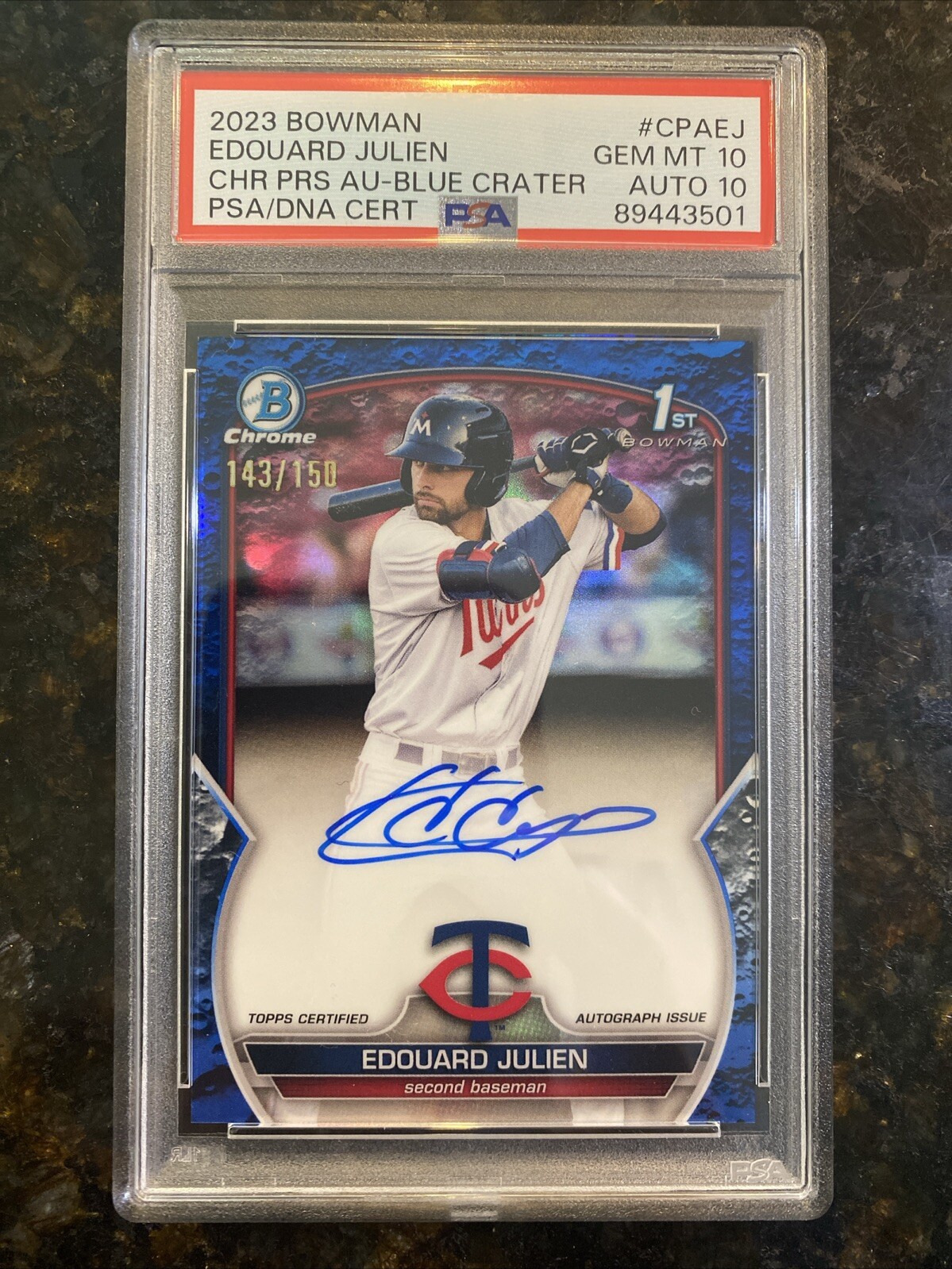 2023 Bowman Chrome 1st Edouard Julien Blue Crater Refractor Auto /150 PSA 10/10!