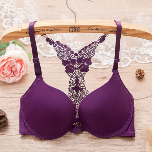 30-40 AA A BC Front Fastening Closure Racerback Bra Lace Push Up Lingerie Plunge - Picture 20 of 20