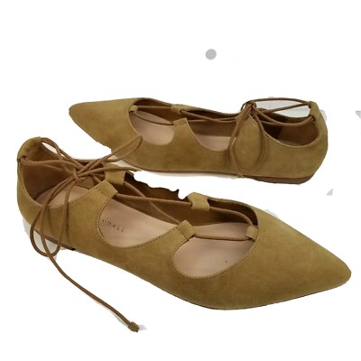 Loeffler Randall women Flats tan suede Lace-Up Pointed toe shoes Sz 8.5 new