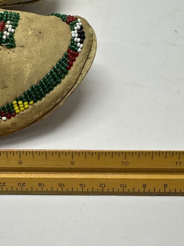 Vintage Indianer Pawnee Indianer Handarbeit Perlen Leder Mokassins ATQ - Bild 10 von 11