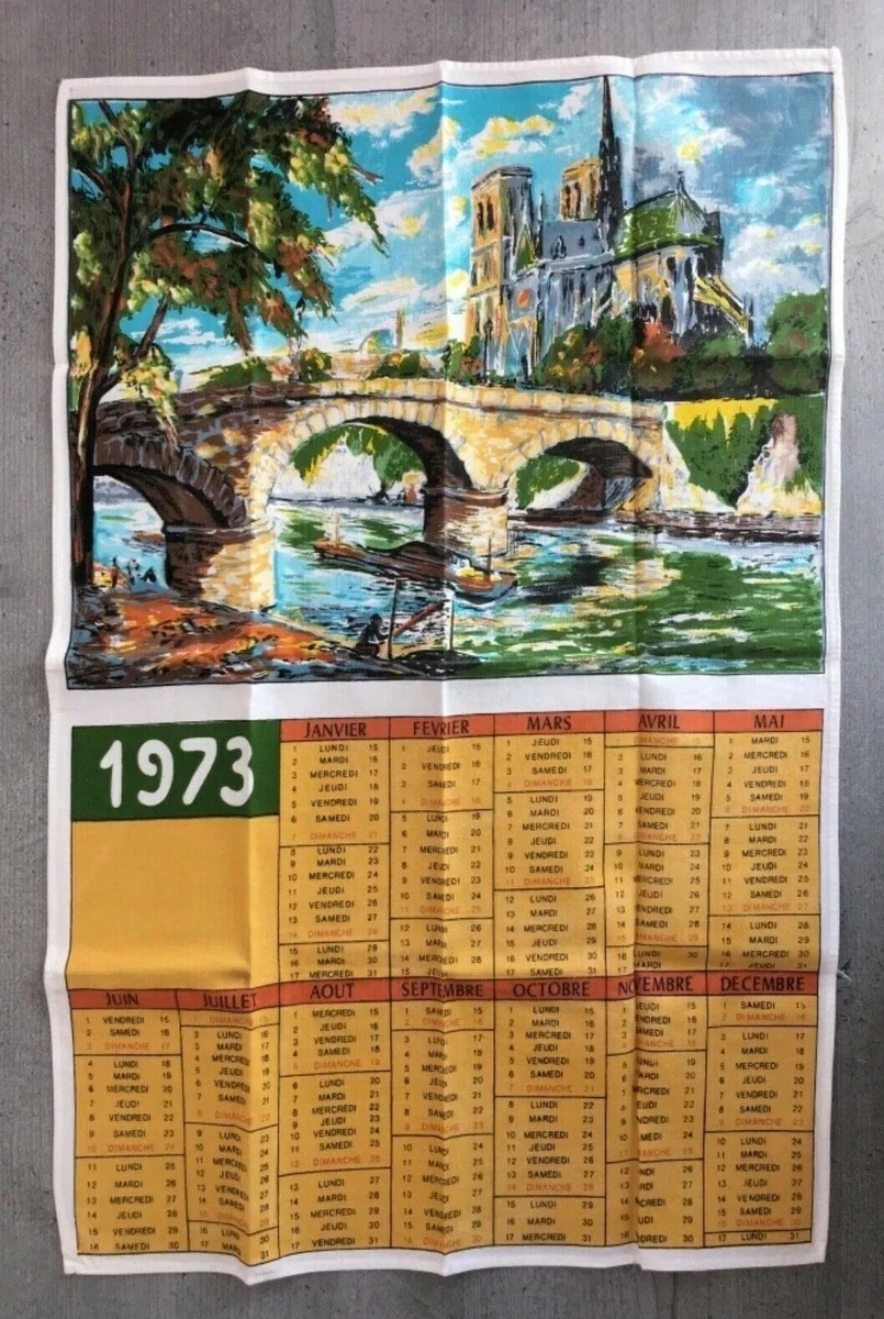 Torchon Calendrier 1973 Cotonnière Antsirabe - Rideau Vintage Avec Tringle Et Crochets