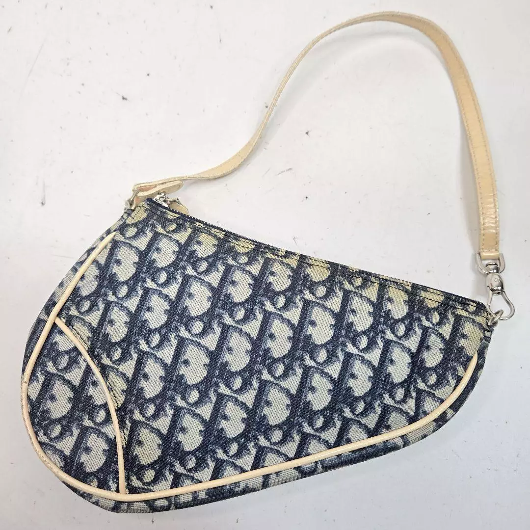 Sac à main Christian Dior sacoche selle accessoire pochette marine trotteur PVC cuir occasion