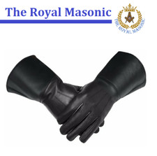 Real Leather Plain Black Gauntlet Gloves star wars  Masonic  Bikers Piper  New