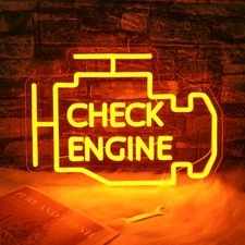 Check Engine Neon Sign, Garage Decor LED Light  Dimmable USB Neon for Car Repair