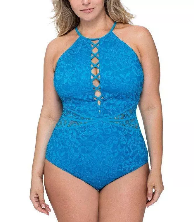 PROFILE BY GOTTEX Plus Size 22W Lace High Neck Swimsuit NWT $158 | eBay