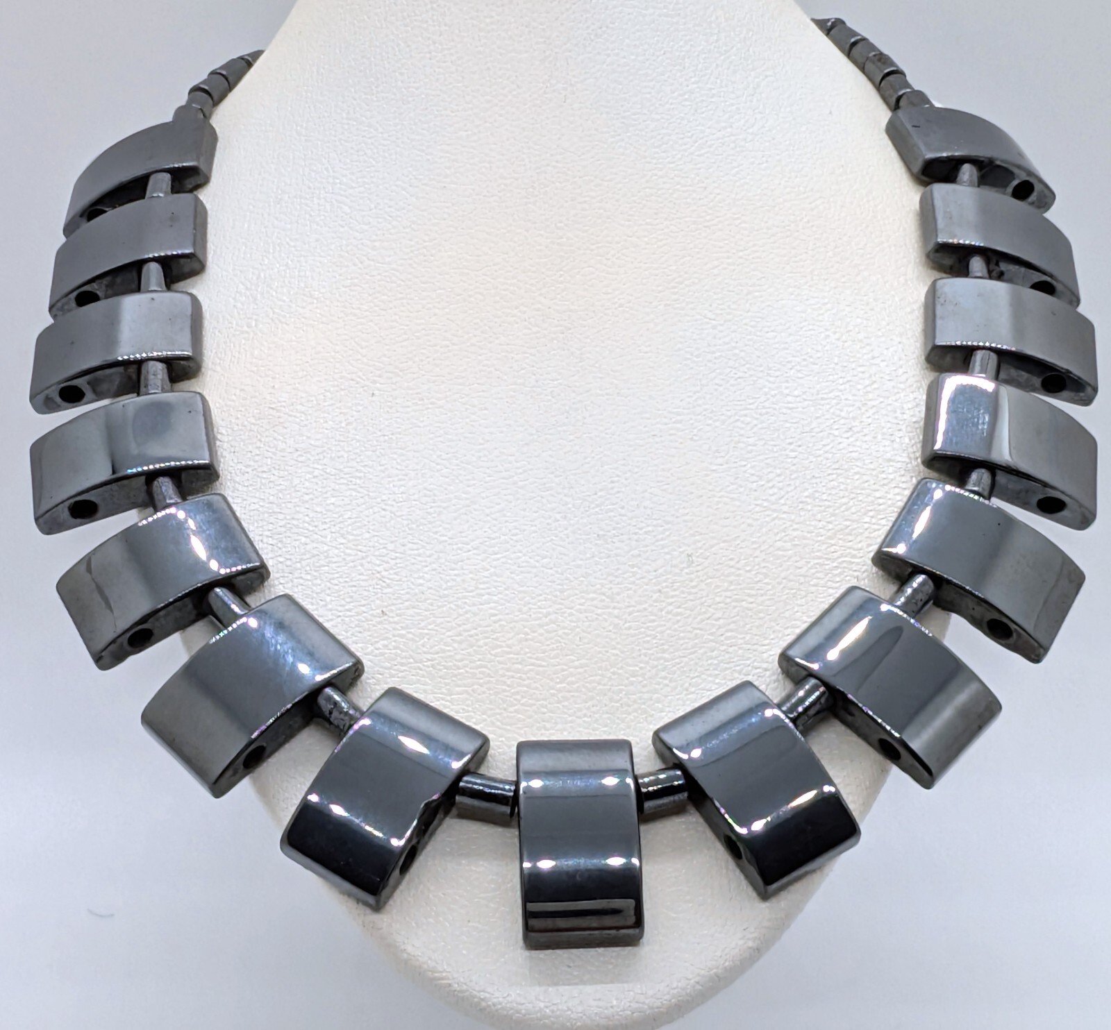 Vintage Cool Black Rectangular Hematite Stone & B… - image 9