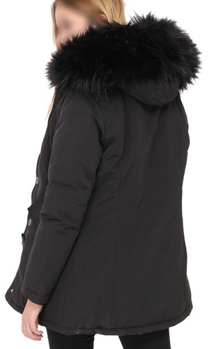 Giaccone parka imbottito no piumino con cappuccio e bordo in eco pelliccia, lisc - Picture 6 of 6