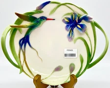 FRANZ LONG TAIL HUMMINGBIRD HANDLED 7" TIDBIT DISH TRAY, ORIG LABEL, EXLNT COND