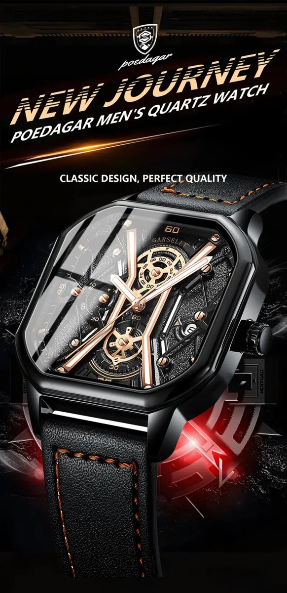 Luxury Men Watch Black Quartz Wristwatch Business Luminous
