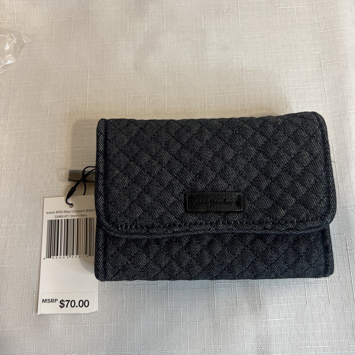 Vera Bradley Iconic RFID Riley Compact Wallet Trifold in Denim