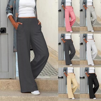 Mode Damen Lang Weites Bein Hose Freizeithose Lose Sommerhose Licht Yogahose