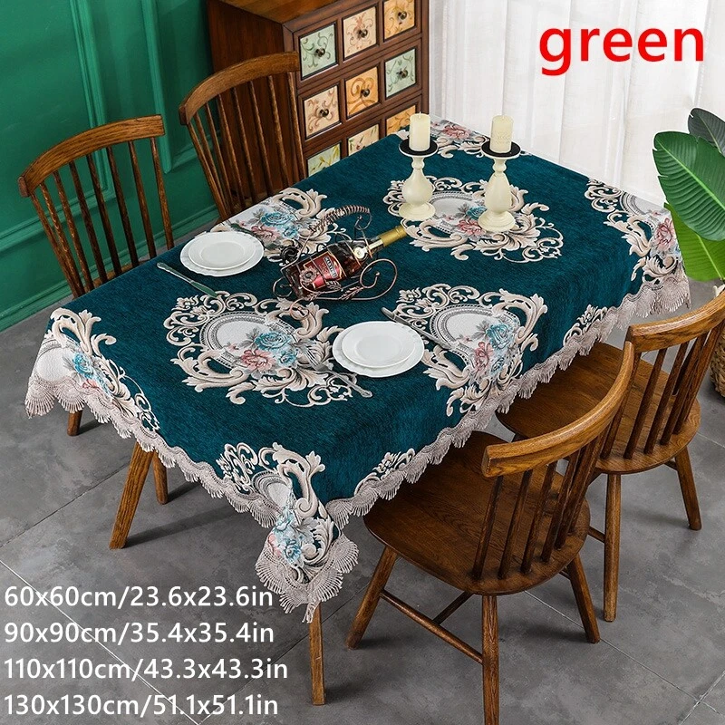 Tischtuch Schmücken Tischdecken Chenille Blumenmuster Quaste Fransen Ess Eu Blau - Bild 4 von 4