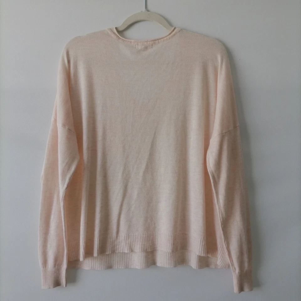 Suéter Pullover Cuello en V Rosa Melocotón Prendas de Punto Fino de Algodón para Mujer Talla L Foto 4 de 4
