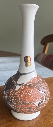 Vintage Royal Haeger Pottery Vase Earth Wrap Lava Glaze Crackle Brown Orange 10"