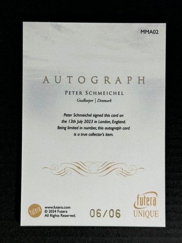 2024 Futera Unique Nostalgia On-Card Auto Moments Sapphire Peter Schmeichel 6/6 - Picture 2 of 2