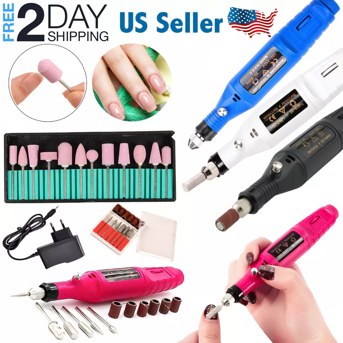 Distribuir Continente Torpe Electric Nail Drill File Portable Acrylic Nail Art Machine Kit Manicure  Pedicure | eBay