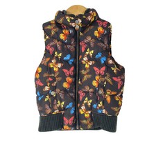 Old Navy XS Vest Puffer Sleeveless Coat Full Zip Brown Butterflies Girls 4-5
