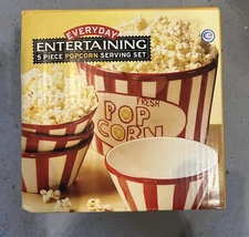 Everyday Entertaining 5-Piece Popcorn Serving Set Hand Painted Red White