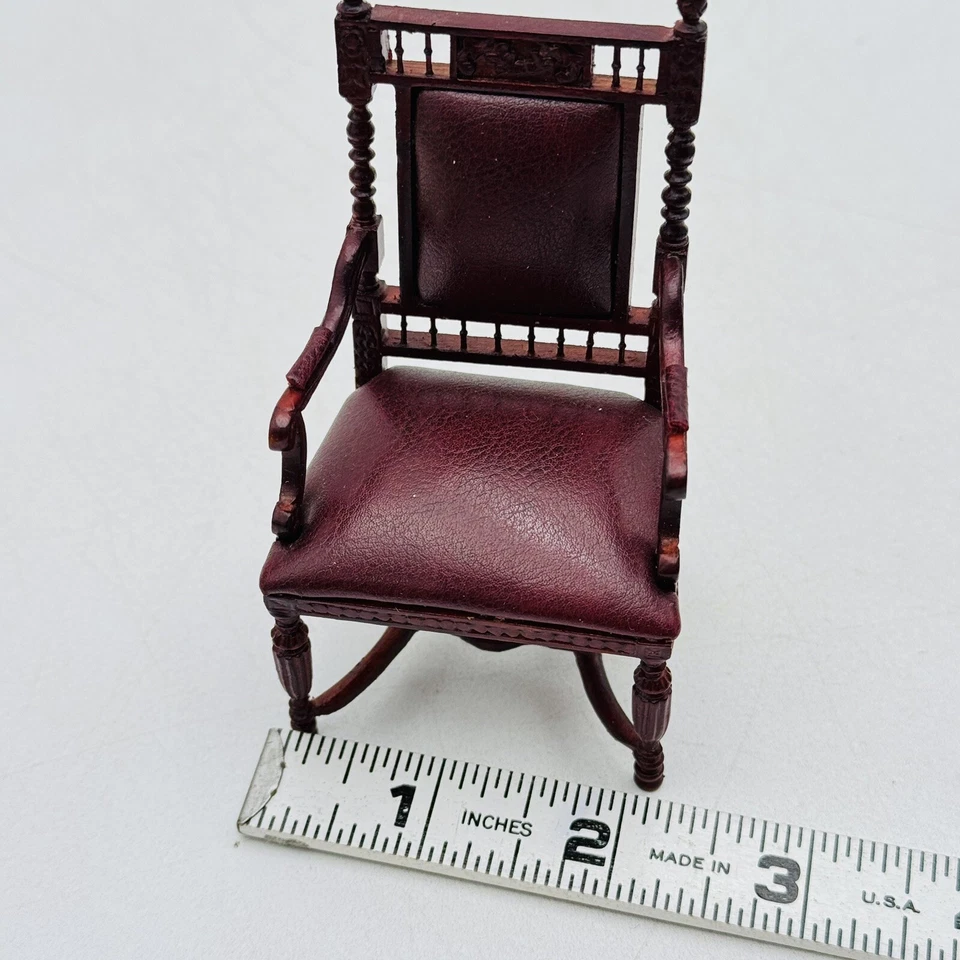 Miniature Dollhouse Bespaq Gallery Office Desk Arm Chair Leather Mahogony VTG - Image 4 of 4
