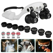 US Headband Headset LED Head Lamp Light Jeweler Magnifying Glass Loupe Tools
