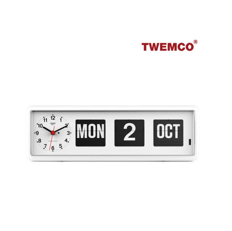 TWEMCO BQ-38 White Wall/Desk Clock with Perpetual Calendar, Retro