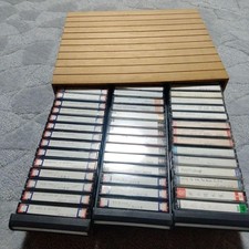 45 cassettes avec boîte de rangement en bois étui à cassettes Showa rétro