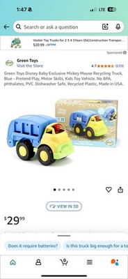 green Toys 100% recycled plastic Mickey Mouse Recycling garbage truck Disney
