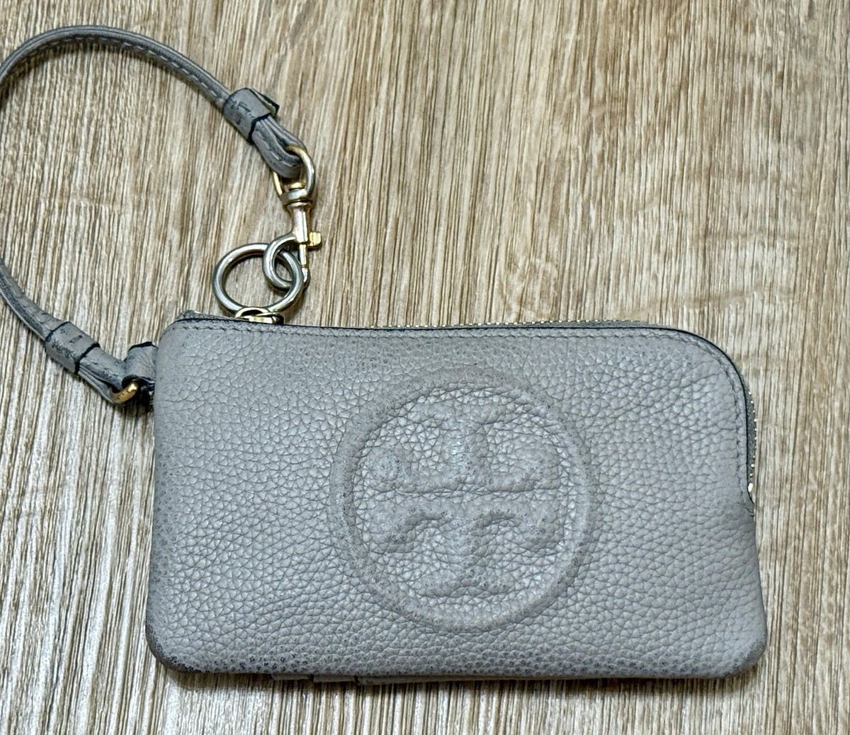 Tory Burch Perry Bombe Card Wristlet Coin Purse Dove Gray Zip