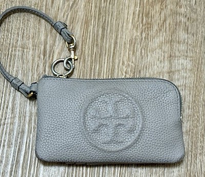 Tory Burch Perry Bombe Card Wristlet Coin Purse Dove Gray Zip