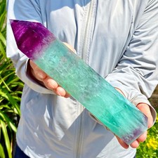 Varita de cristal de cuarzo obelisco de fluorita arco iris natural de 2,27 lb punta de torre curación