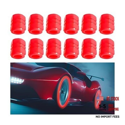 12PCS Luminous Car Tire Valve Stem Caps, Fluorescent Leakproof Auto Tire Red