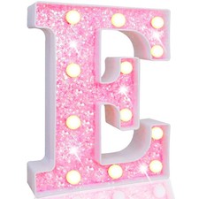 LED Marquee Letter Lights, Light Up Pink Letters Glitter Alphabet Letter Sign...