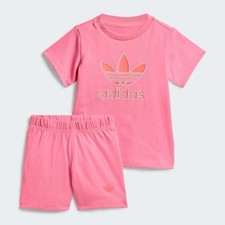 adidas Girls 2T Pink Trefoil Logo T-Shirt Shorts 2-Piece Outfit Set