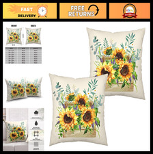 Floral Sunflower Pillow Covers Set of 2, 18x18 Eucalyptus Farmhouse Decor, Cotto