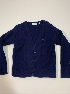 Lacoste Cardigan Women 3 Navy Blue Wool Vintage Preppy V-Neck Logo 