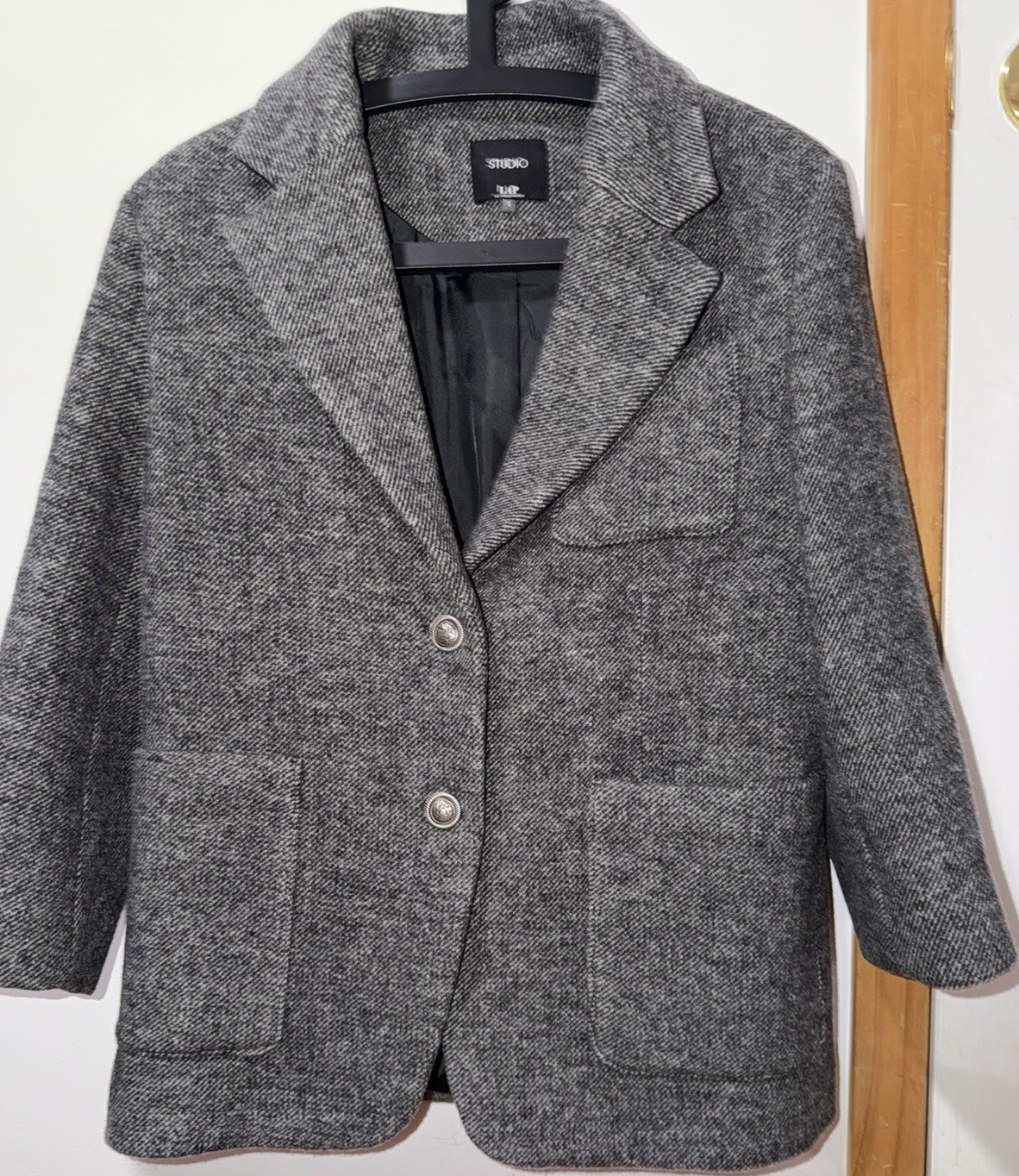 LAP Studio Womens Gray Herringbone Mid-Sleeved Blazer Size S